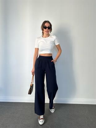 Lacivert Örgü Kemer Gabardin Pantolon