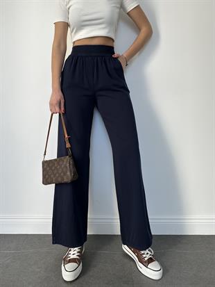 Lacivert Örgü Kemer Gabardin Pantolon