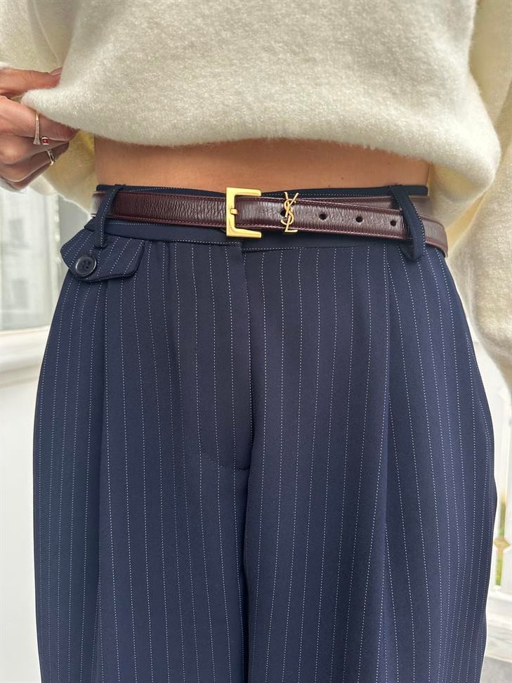 Lacivert Paça Detay Kumaş Pantolon