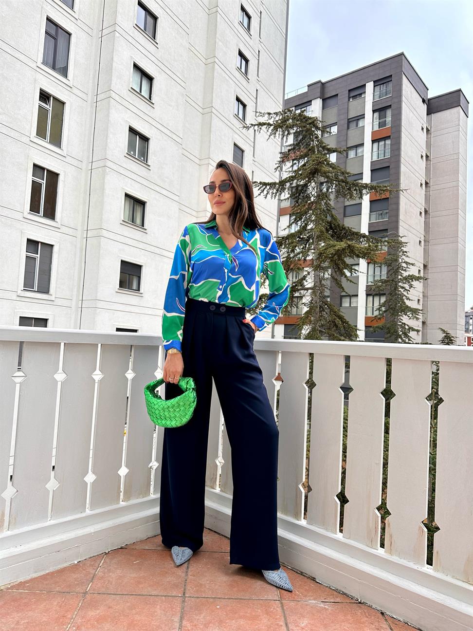 Lacivert Pileli Pantolon