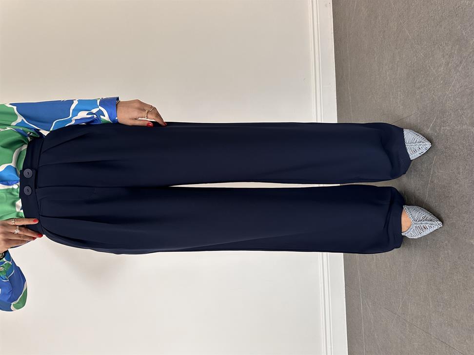 Lacivert Pileli Pantolon