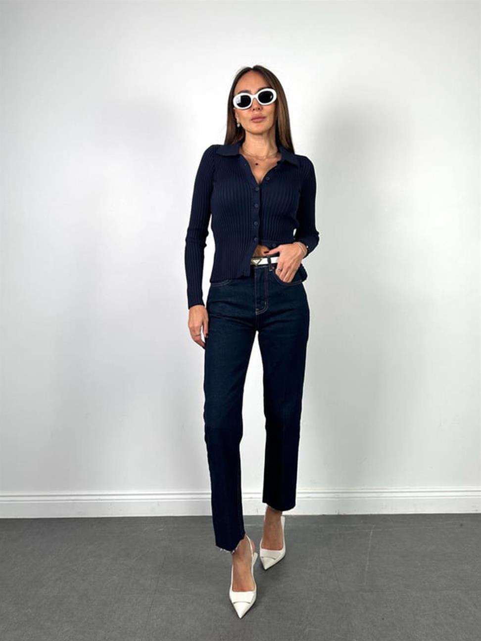 Lacivert Polo Yaka Hırka