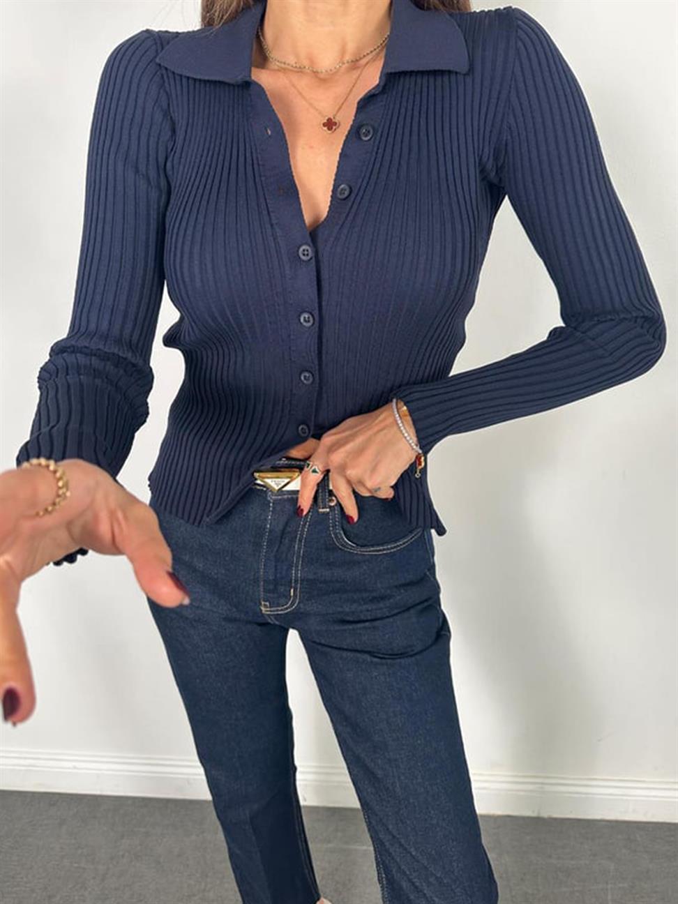 Lacivert Polo Yaka Hırka