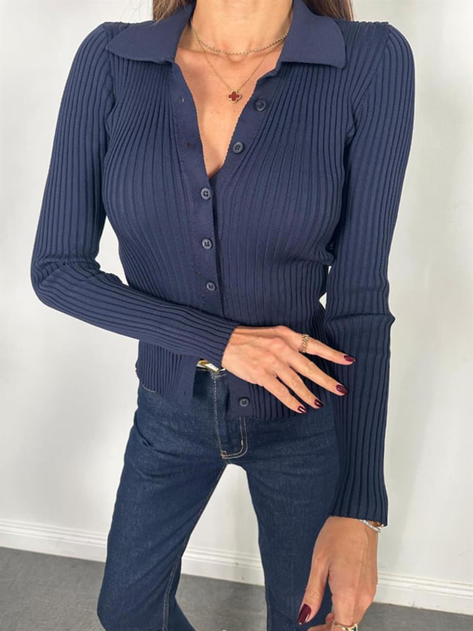 Lacivert Polo Yaka Hırka