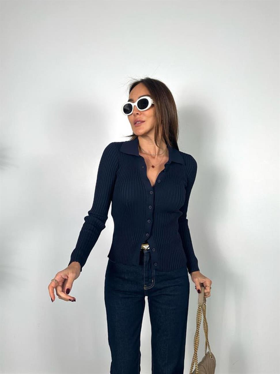 Lacivert Polo Yaka Hırka