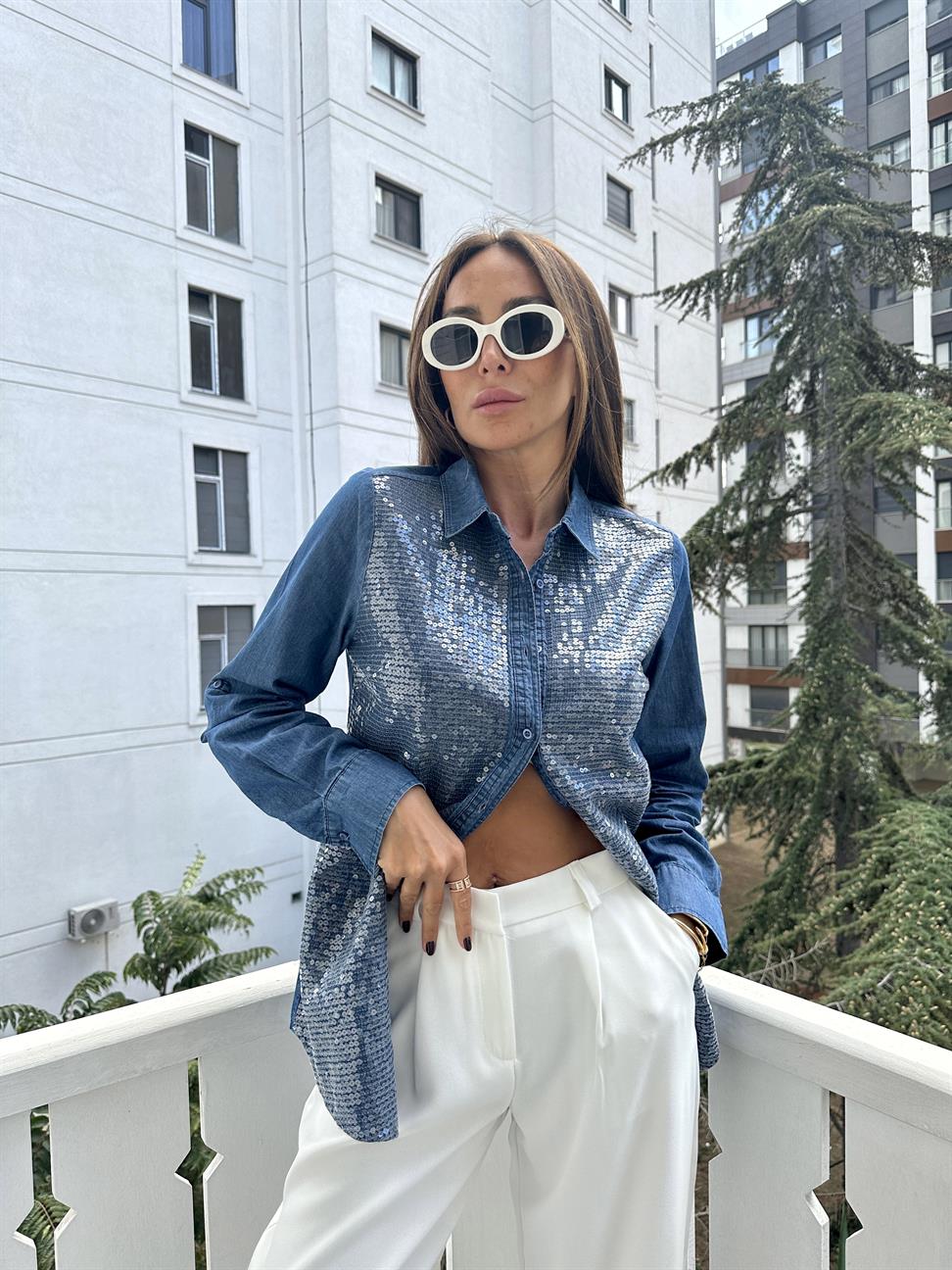 Lacivert Pullu Jean Gömlek