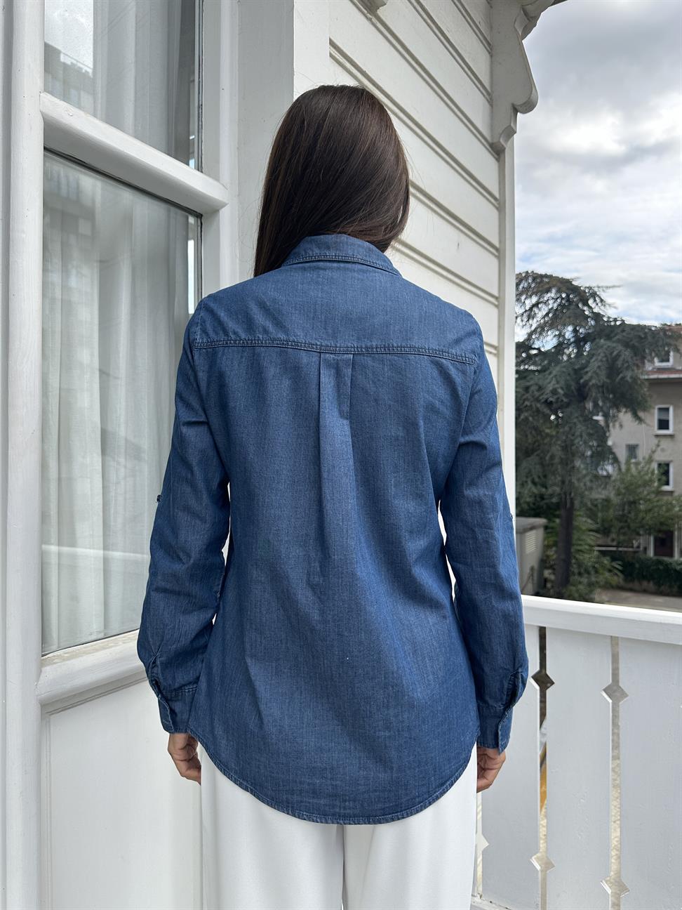 Lacivert Pullu Jean Gömlek