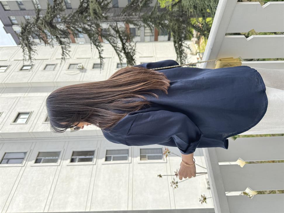 Lacivert Rahat Kesim Keten Gömlek