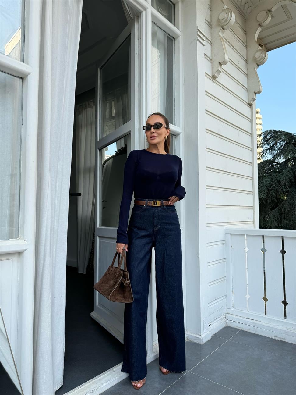 Lacivert Saçaklı Kot Pantolon