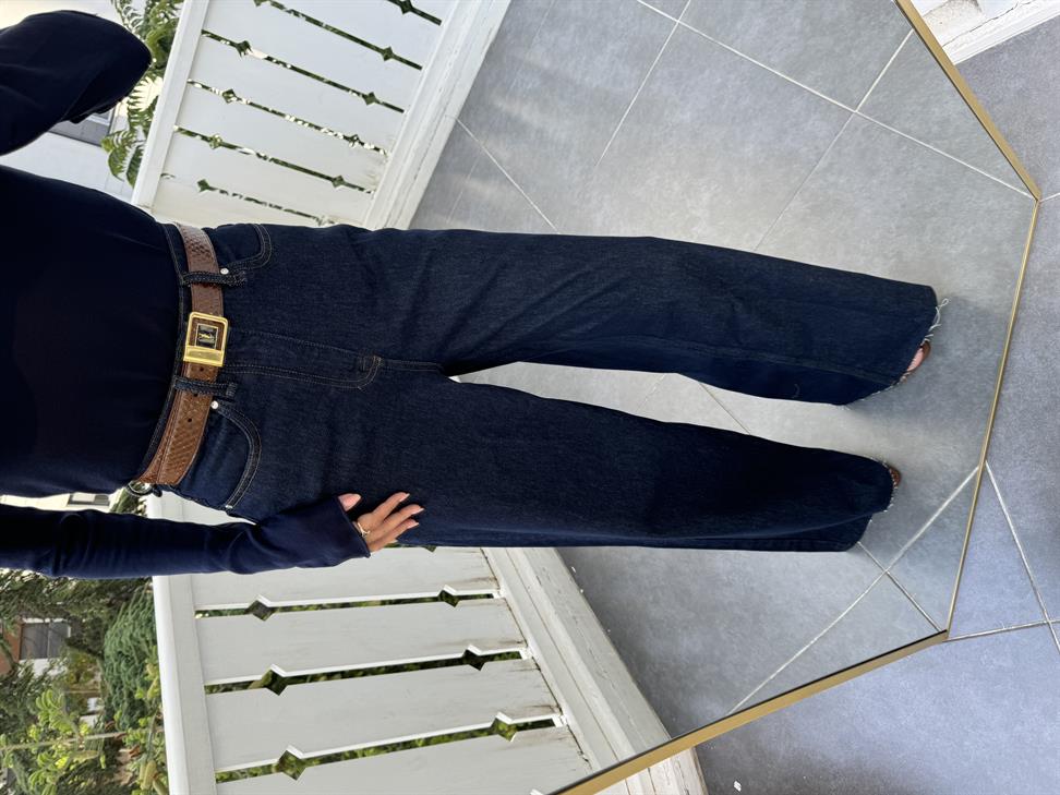 Lacivert Saçaklı Kot Pantolon