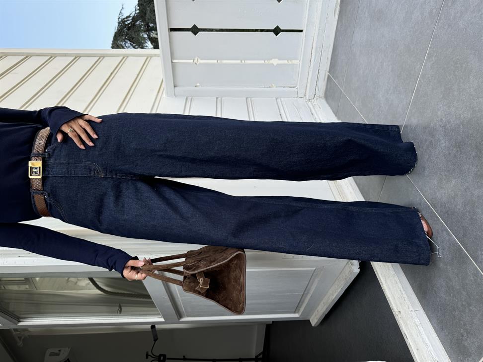 Lacivert Saçaklı Kot Pantolon