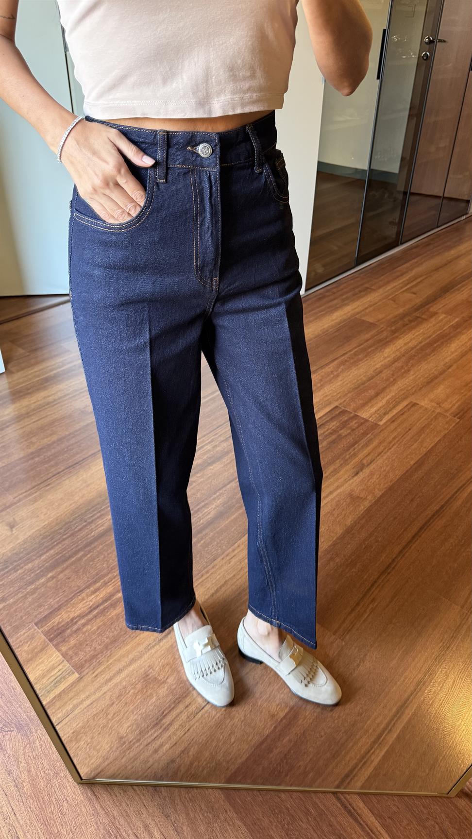 Lacivert Skater Ütü İzli Rins Yıkama Jean