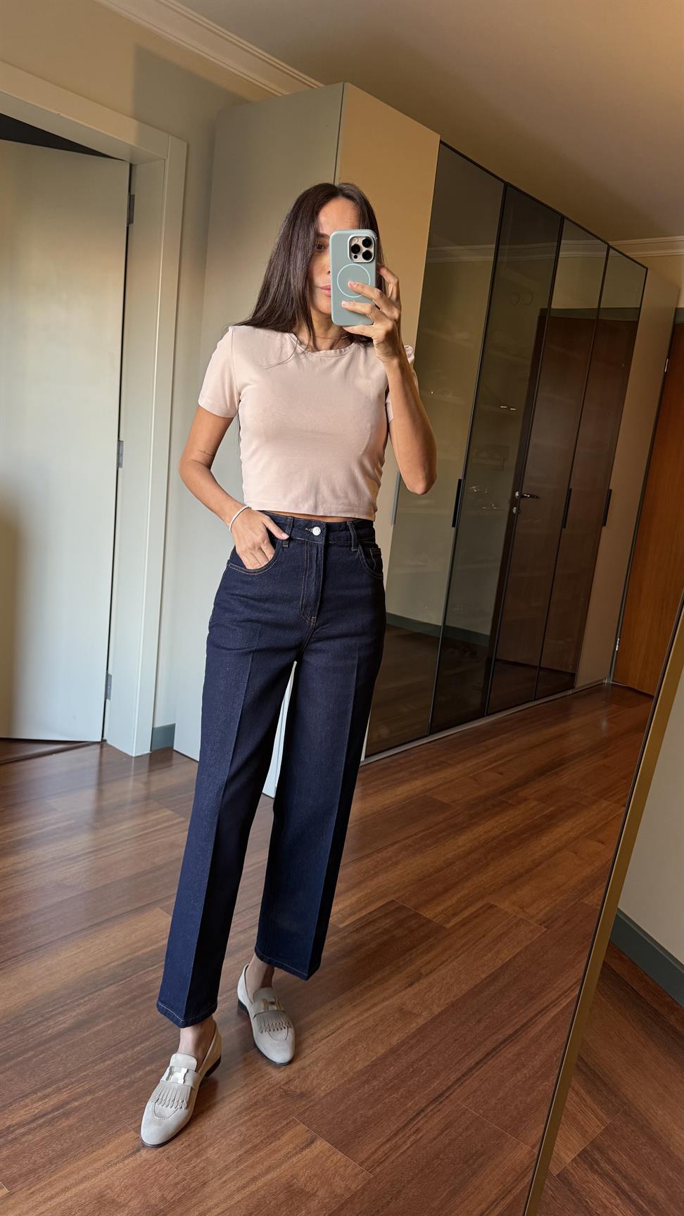 Lacivert Skater Ütü İzli Rins Yıkama Jean