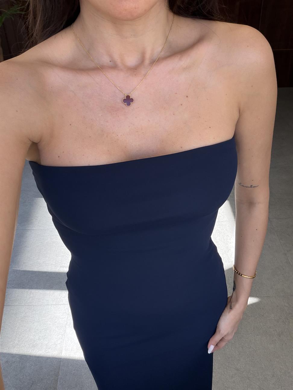 Lacivert Straplez Kesim Elbise