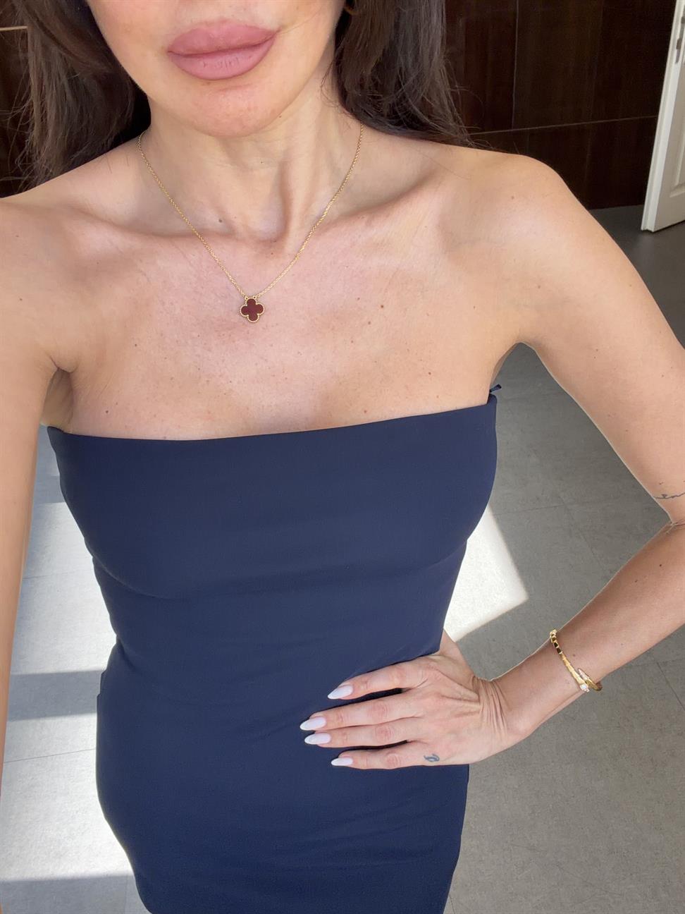 Lacivert Straplez Kesim Elbise