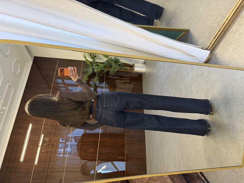 Lacivert Süet Kemerli Wide-Leg Jean Pantolon