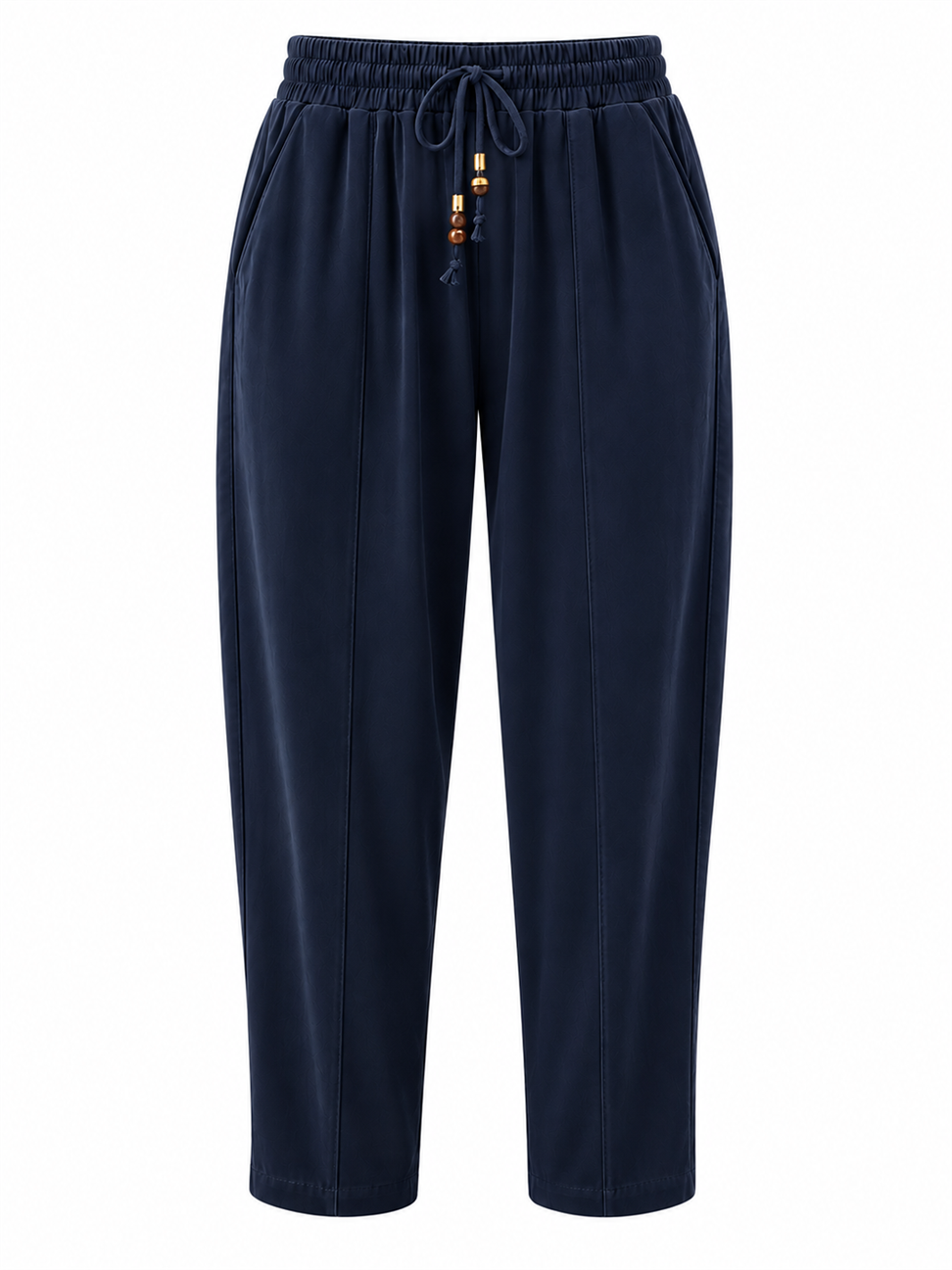 Lacivert Tencel Bağcıklı Kumaş Pantolon