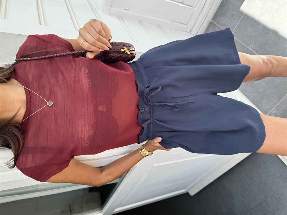 Lacivert Tencel Kumaş Şort