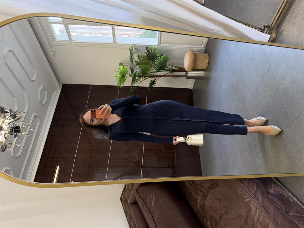 Lacivert Uzun Kollu Polo Yaka Elbise