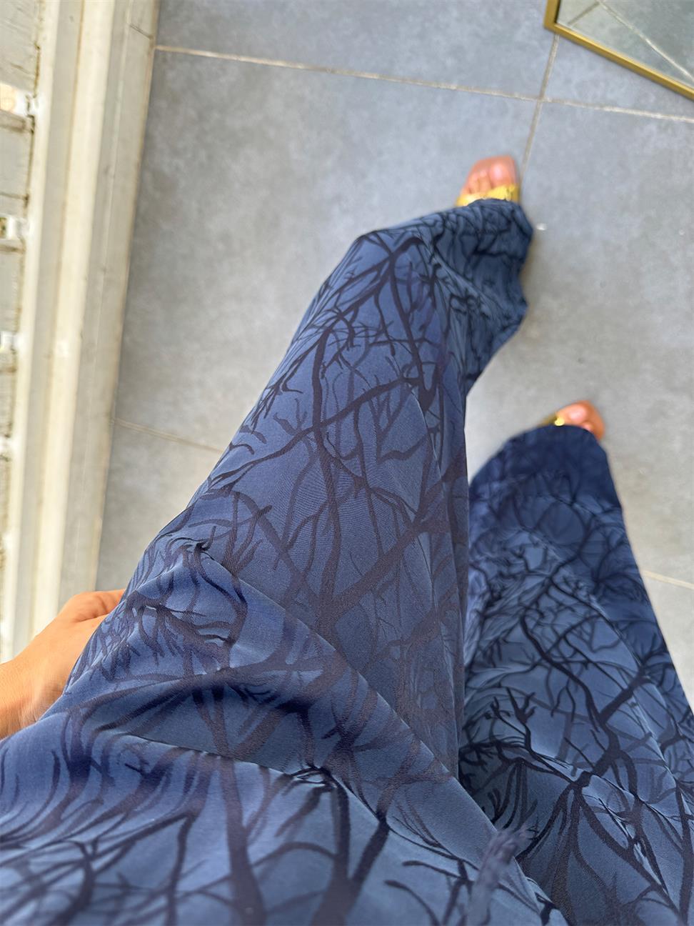 Lacivert Varak Baskı Salaş Pantolon