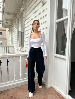 Lacivert Viskon Kadın Pantolon