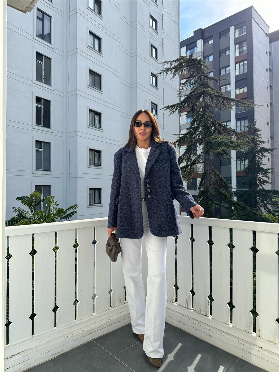 Lacivert Yalancı Cepli Kırçıllı Ceket