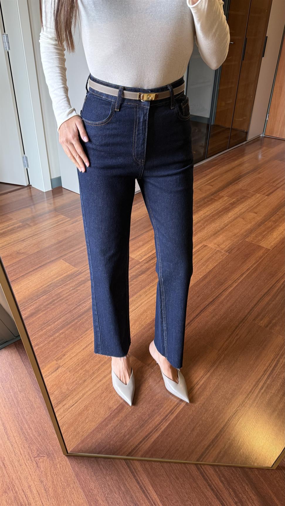 Lacivert Yıkamalı Düz Kesim Jean Pantolon