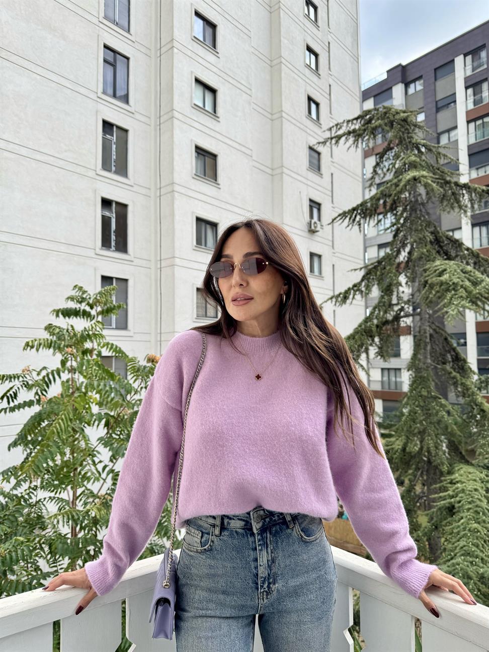 Lavanta Bisiklet Yaka Yumuşak Dokulu Triko Kazak