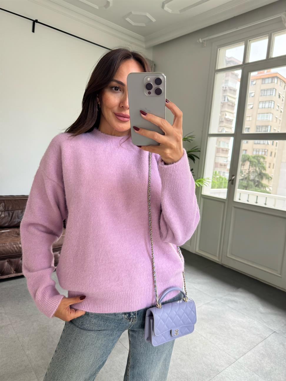 Lavanta Bisiklet Yaka Yumuşak Dokulu Triko Kazak