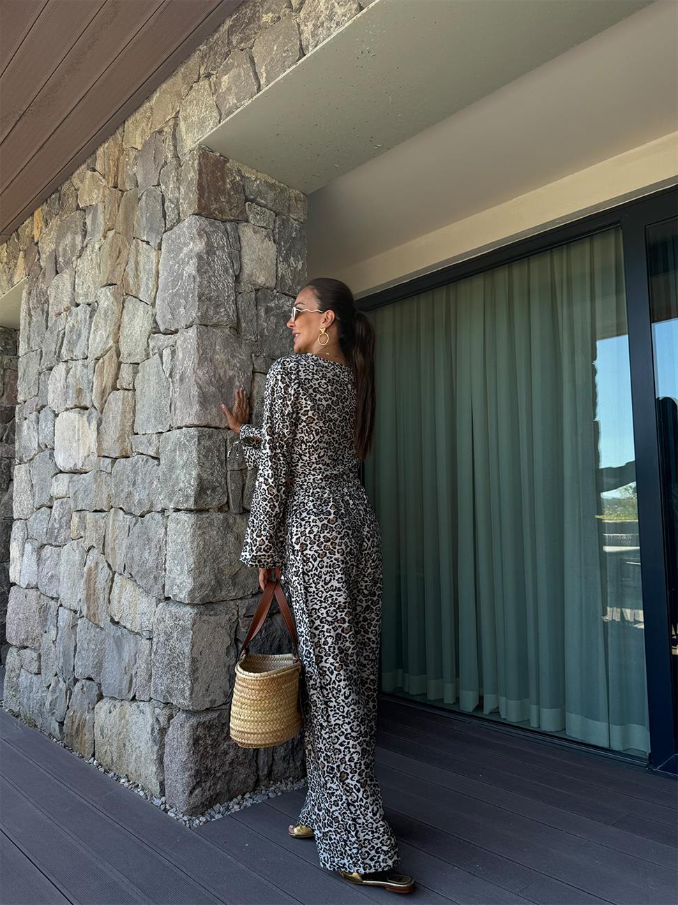 Leopar Bağlama Bluz Takım