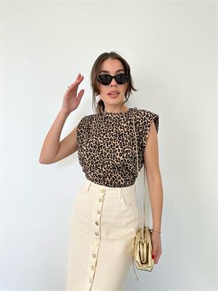 Leopar Desen Tişört Bej