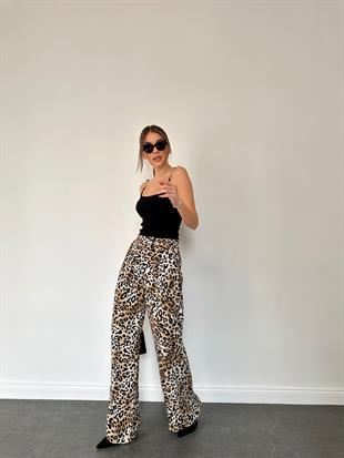 Leopar Desenli Palazzo Pantolon Bej