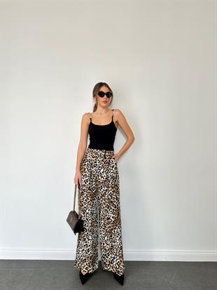 Leopar Desenli Palazzo Pantolon Bej