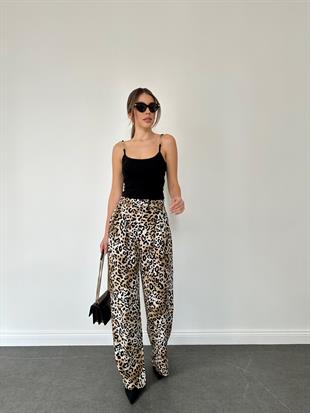Leopar Desenli Palazzo Pantolon Bej