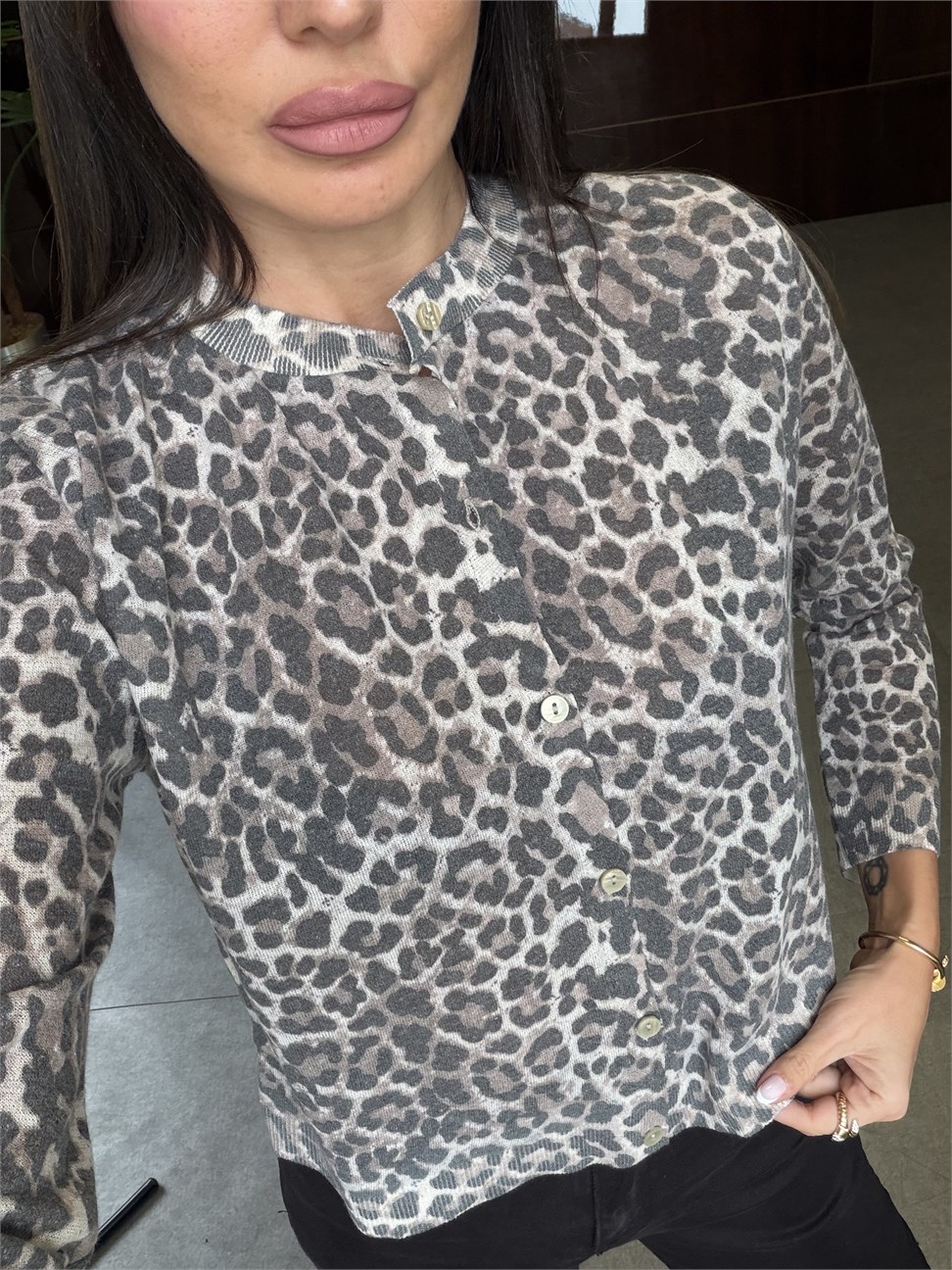 Leopar Desenli Sıfır Yaka Hırka