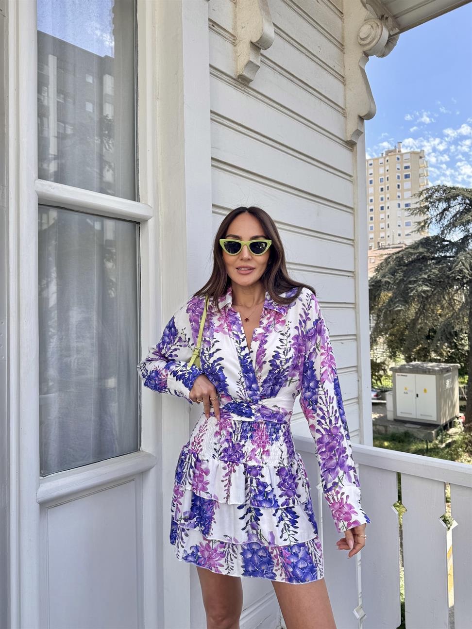 Lila Çiçekli Bluz Etek Takım