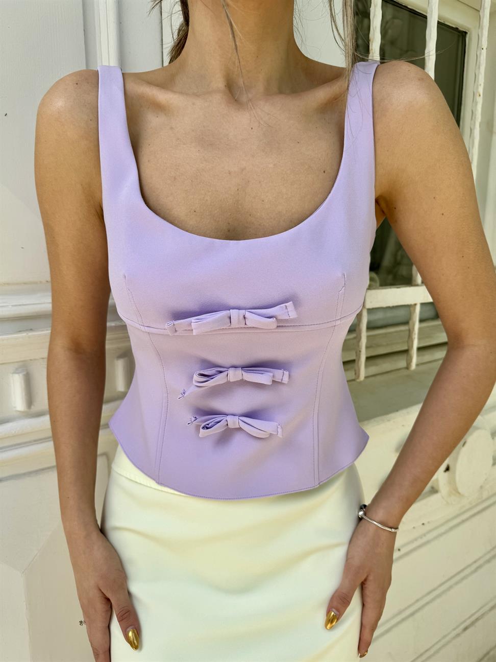 Lila Fiyonk Detay Bluz