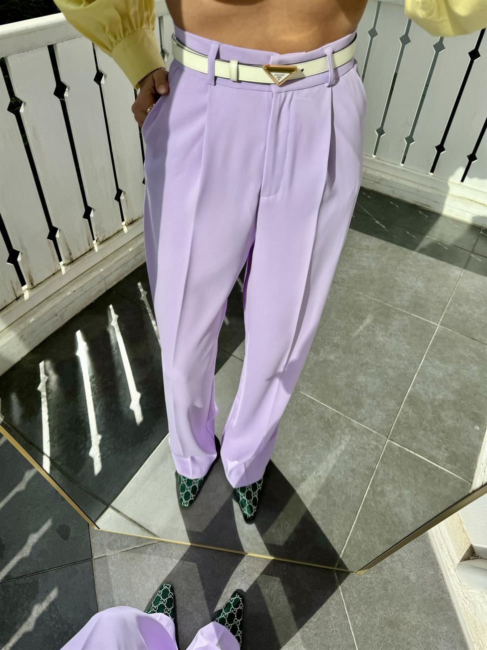 Lila Geniş Paça Kadın Kumaş Pantolon