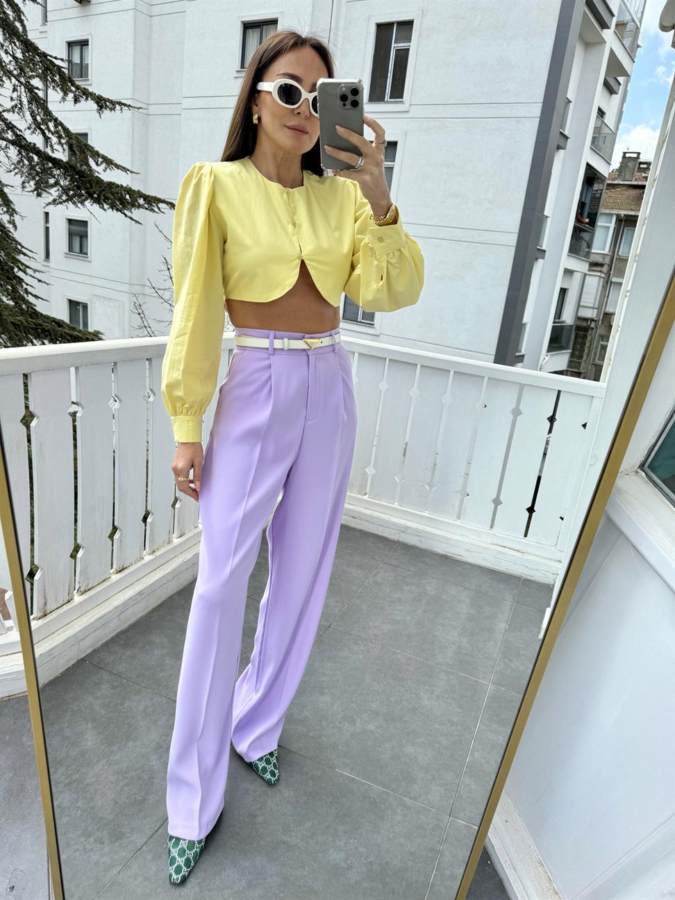 Lila Geniş Paça Kadın Kumaş Pantolon