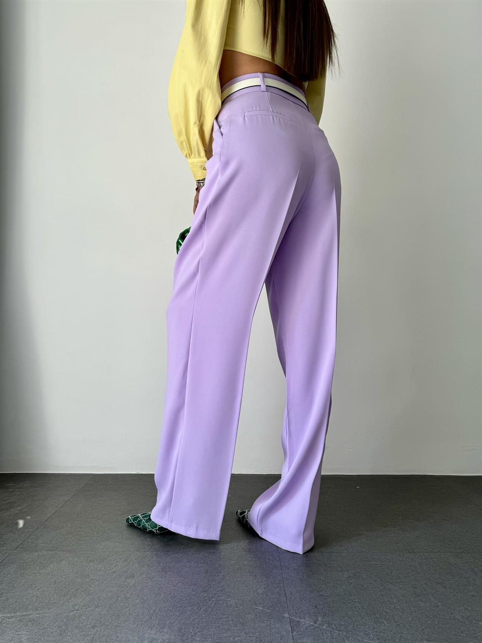Lila Geniş Paça Kadın Kumaş Pantolon