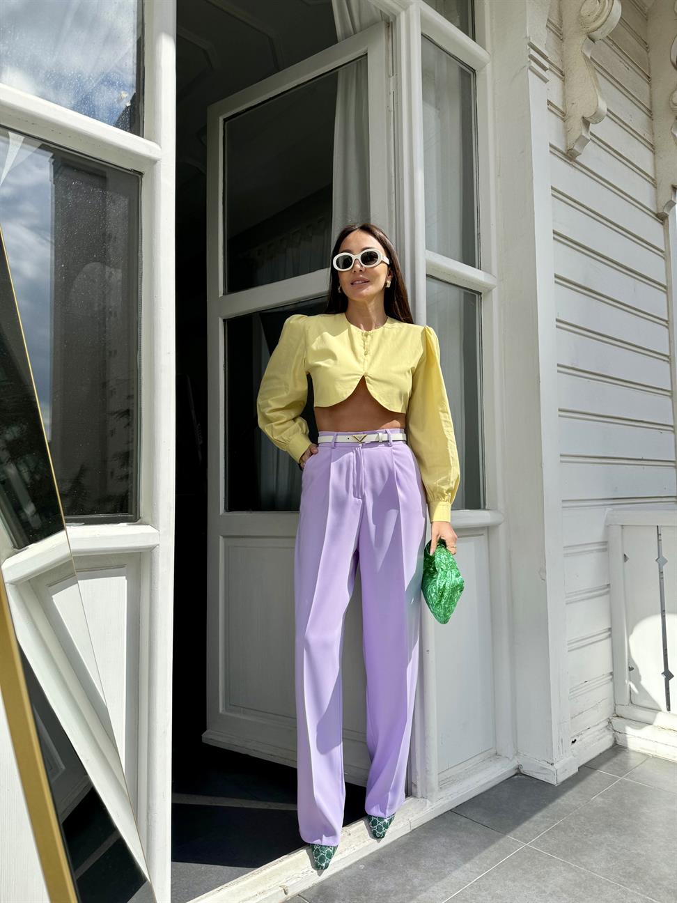 Lila Geniş Paça Kadın Kumaş Pantolon