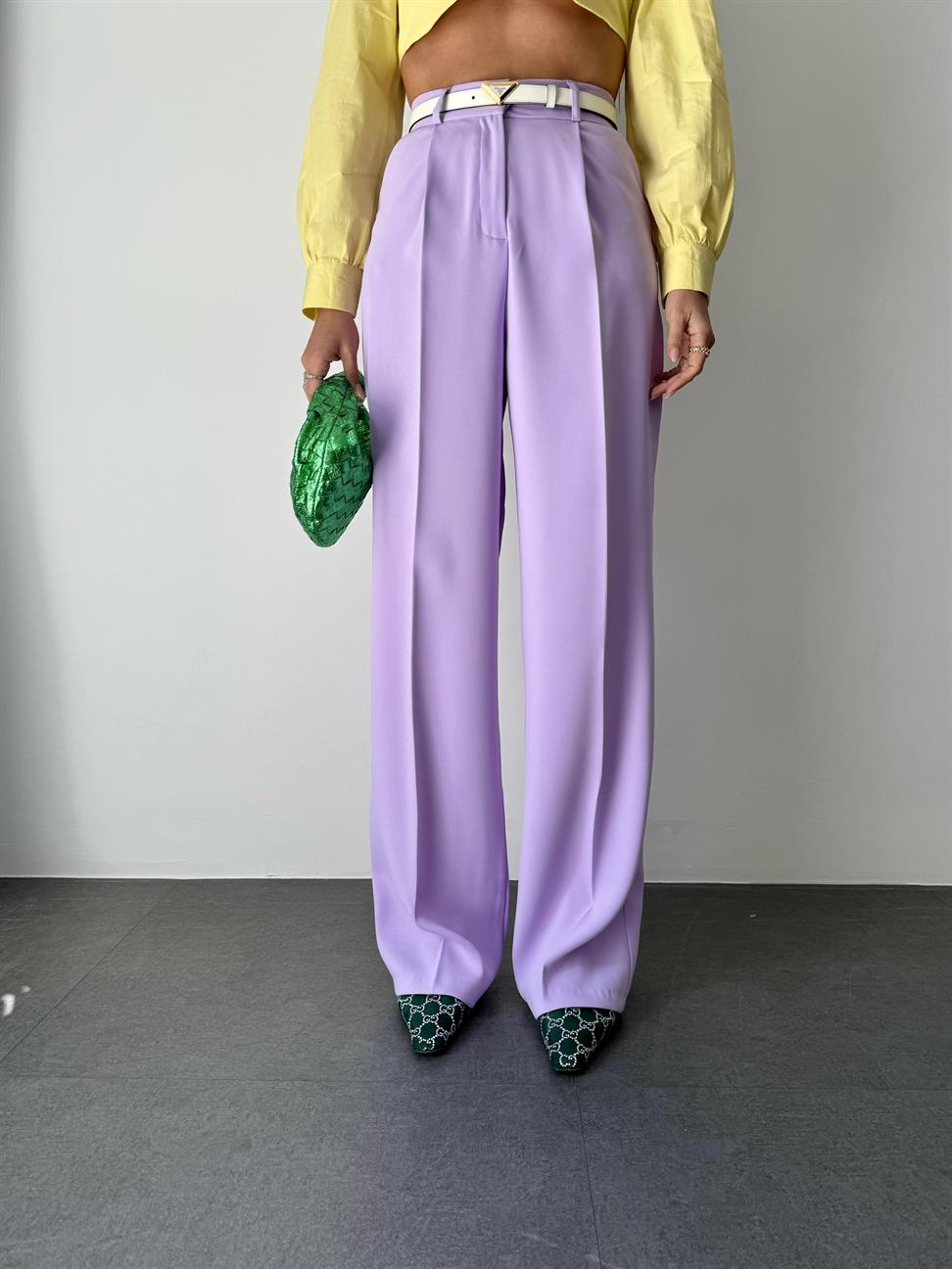 Lila Geniş Paça Kadın Kumaş Pantolon