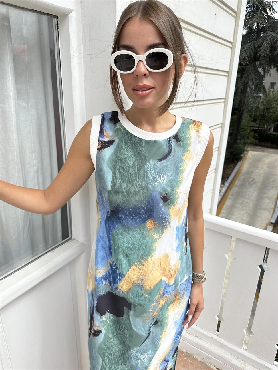 Mavi Batik Desen Elbise