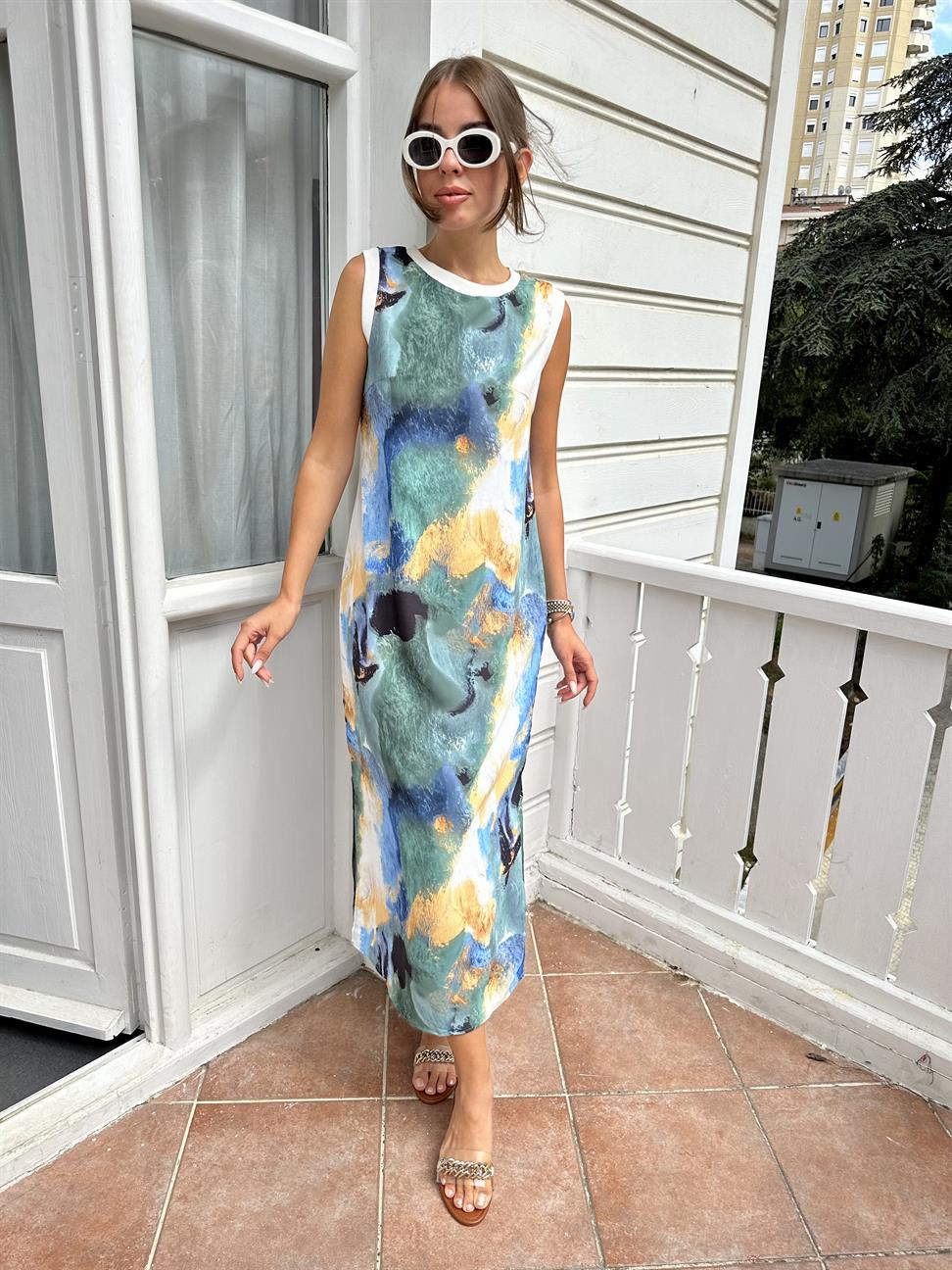 Mavi Batik Desen Elbise