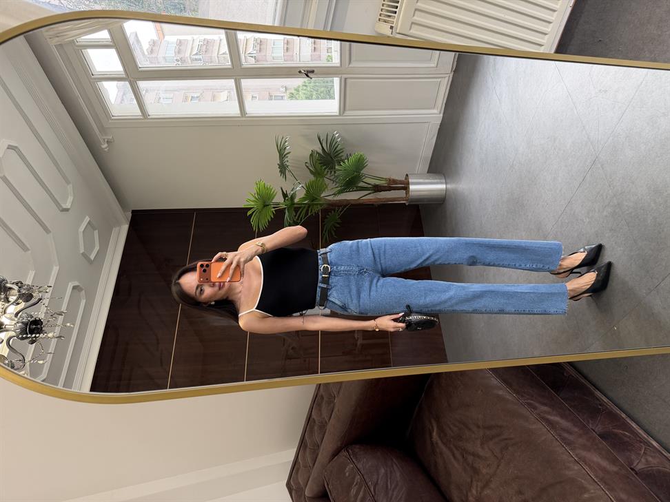 Mavi Boru Paça Kemerli Jean Pantolon