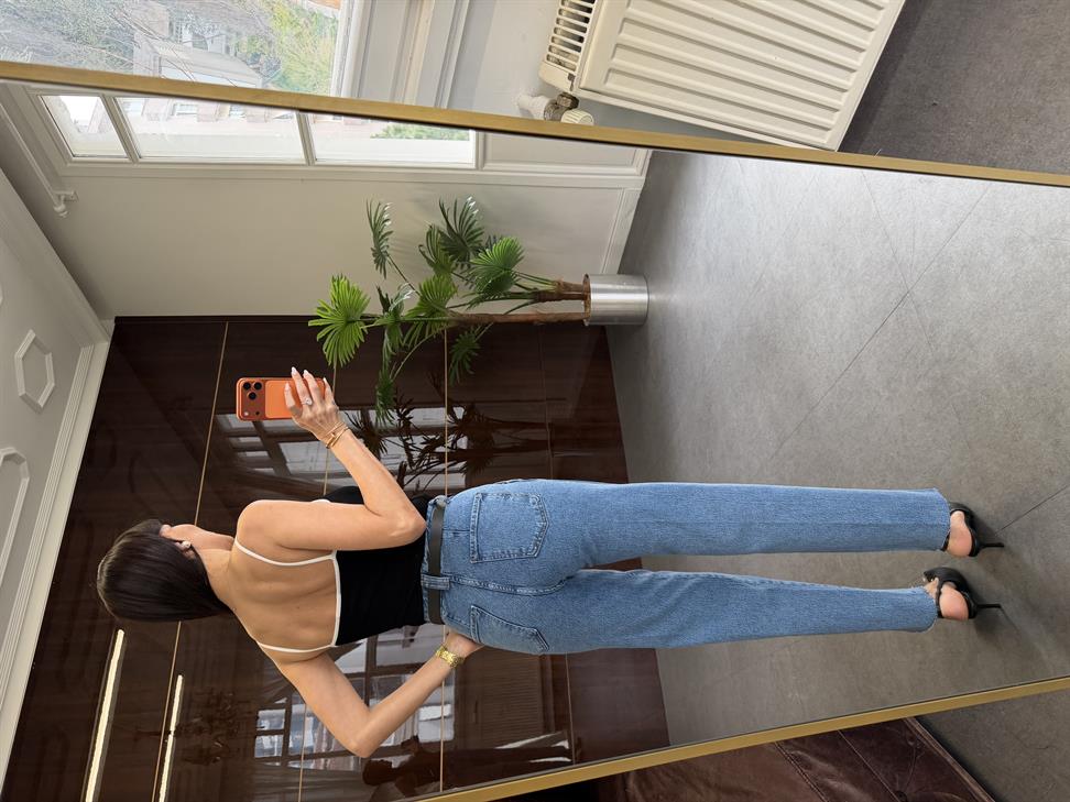 Mavi Boru Paça Kemerli Jean Pantolon