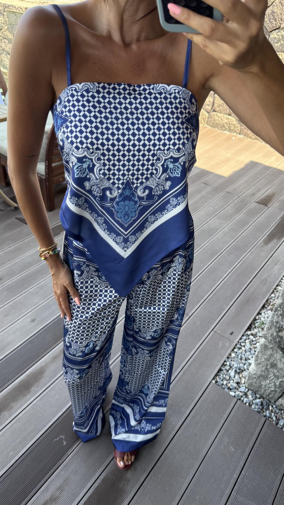 Mavi Bunbury Saten İkili Takım