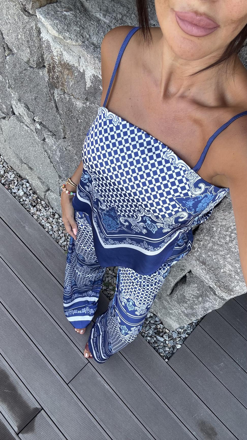 Mavi Bunbury Saten İkili Takım