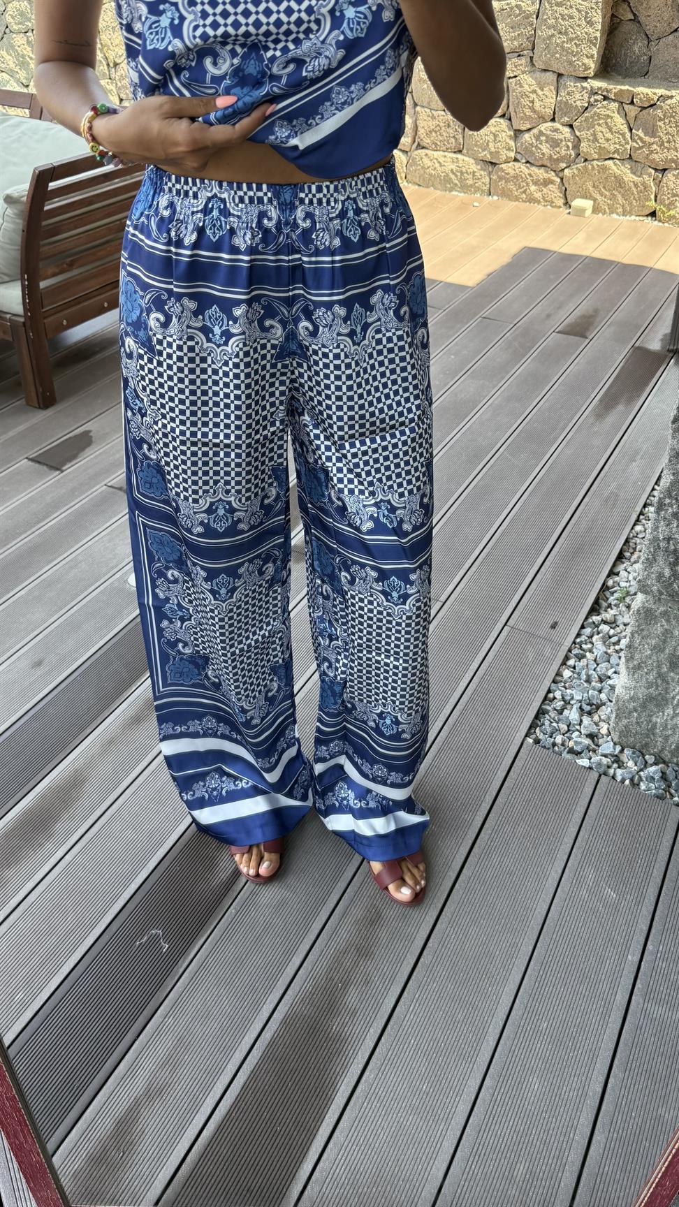 Mavi Bunbury Saten İkili Takım