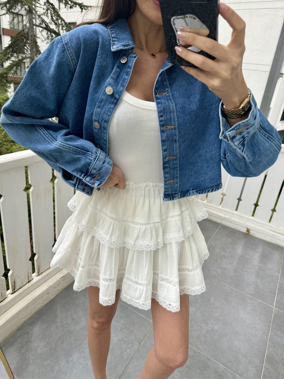 Mavi Cepsiz Crop Gömlek